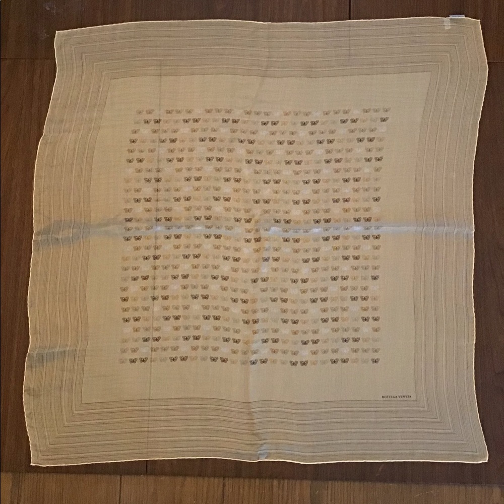 Bottega Veneta Cream and Brown Butterfly Print Silk Scarf